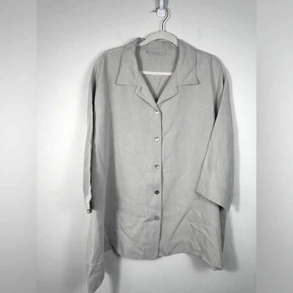 Bryn Walker Tan 100% Linen 3/4 Sleeve Lagenlook Jacket Size XL EUC Tunic - Picture 1 of 6